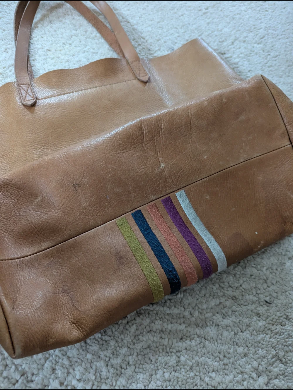 Madewell Leather Tote Bag with Multicolor Stripe - Picture 3 of 6